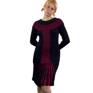 Rewance Indigo  Fitted Midi Sweater Dress